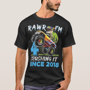 Rawr I'm 4 Monster Truck Dinosaur 4th Birthday Par T-Shirt
