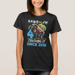 Rawr I'm 4 Monster Truck Dinosaur 4th Birthday Par T-Shirt