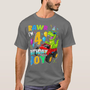 Rawr Im 4th Birthday Boy 4 Year Old Dinosaur Monst T-Shirt