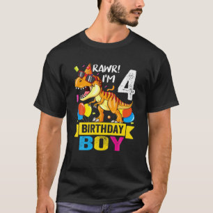 Rawr I'm 4Th Birthday Boy Dinosaur T Rex 4 Year Ol T-Shirt