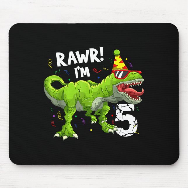 Rawr I'm 5 5th Birthday T Rex Dinosaur Funny Party Mouse Pad (Front)