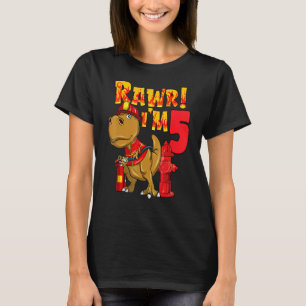 Rawr Im 5 Dinosaur Firefighter 5th Birthday Boy T  T-Shirt