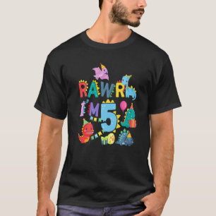 Rawr I'm 5 Rawr Dinosaur Birthday Themed Party T-Shirt
