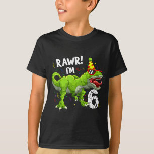 Rawr I'm 6 6th Birthday T Rex Dinosaur Funny Party T-Shirt