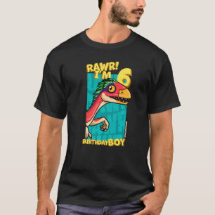 Rawr I'm 6 Birthday Boys 6th Birthday Dino Deinony T-Shirt