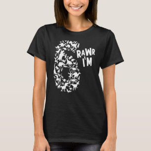 Rawr I'm 6 Cute Kids I Am 6 Boy & Girl Dinosaur Bi T-Shirt