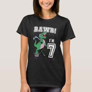Rawr I'm 7 7th Birthday Party Rex Dinosaur Hockey  T-Shirt