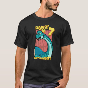 Rawr I'm 7 Birthday Boys 7th Birthday Dino Brontos T-Shirt