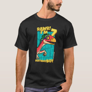 Rawr I'm 7 Birthday Boys 7th Birthday Dino Deinony T-Shirt