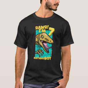 Rawr I'm 7 Birthday Boys 7th Birthday Dino Velocir T-Shirt