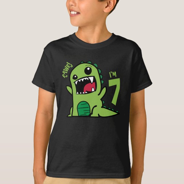 Rawr I'm 7, Funny 7th Birthday Dinosaur Shirt  (Front)