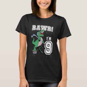 Rawr I'm 9 9th Birthday Party Rex Dinosaur Hockey  T-Shirt