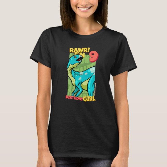 Rawr I'm 9 Birthday Girls 9th Birthday Dino Hypsil T-Shirt (Front)