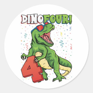 Rawr I'm a Dinofour 4th Birthday Dinosaur Classic  Round Sticker
