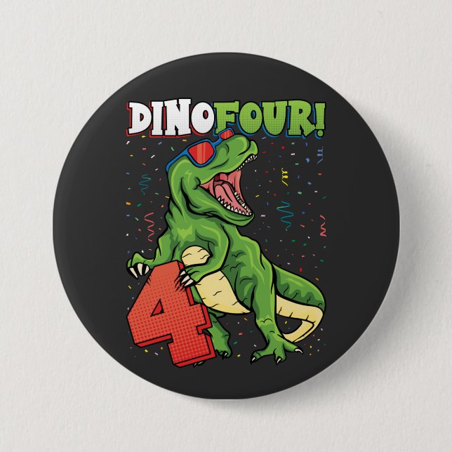 Rawr I'm a Dinofour 4th Birthday Dinosaur Round 7.5 Cm Round Badge (Front)