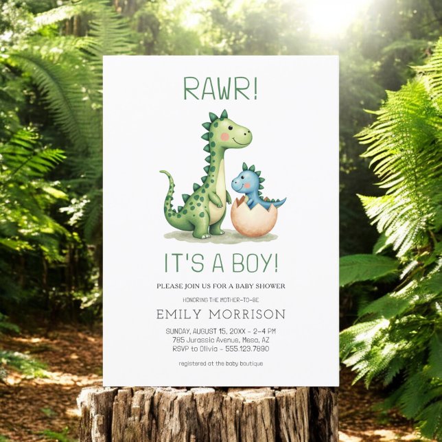 Rawr It's a Boy Dinosaur Baby Boy Shower Invitation (Creator Uploaded)
