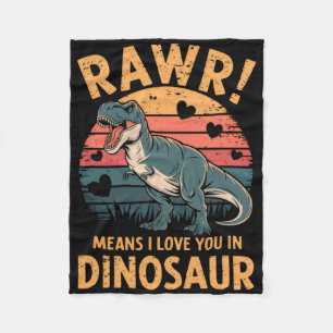 Rawr Means I Love You In Dinosaur Vintage Valentin Fleece Blanket