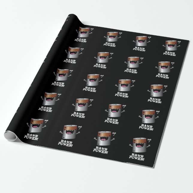 Rawr Power Funny Battery Pun Dark BG Wrapping Paper (Unrolled)