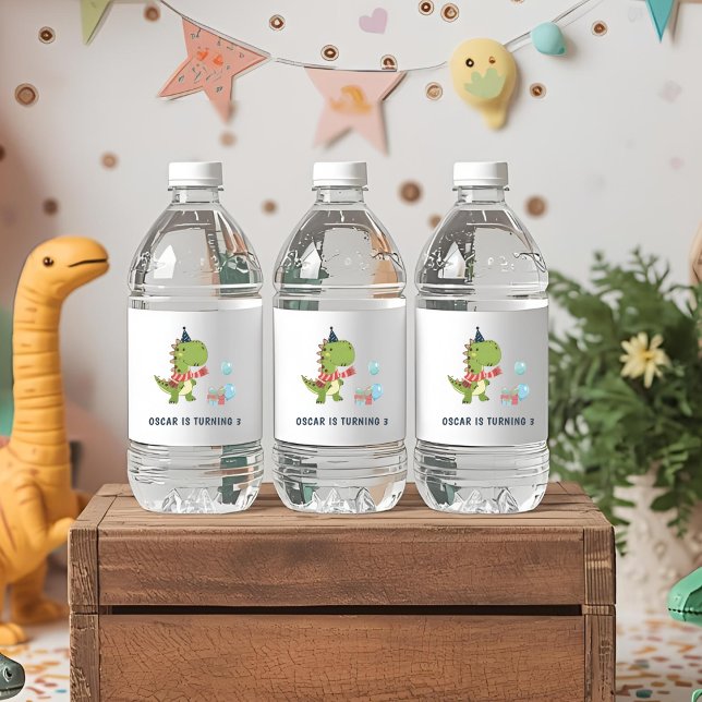RAWR-Some Dinosaur Winter Birthday Water Bottle Label (Creator Uploaded)
