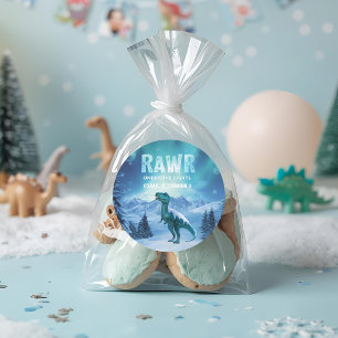 RAWR Under the Lights Dinosaur Winter Birthday Classic Round Sticker