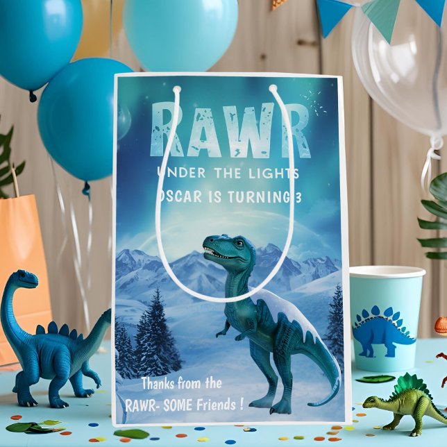 RAWR Under the Lights Dinosaur Winter Birthday  Medium Gift Bag (Creator Uploaded)