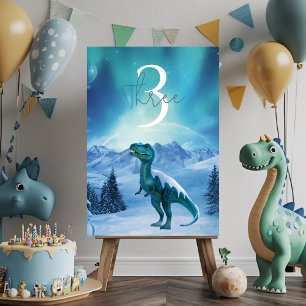 RAWR Under the Lights Dinosaur Winter Birthday Table Number