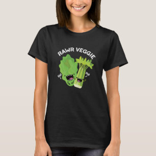 Rawr Veggie Funny Food Pun Dark BG T-Shirt