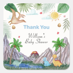 Rawr Volcano Mountain Forest Dinosaur Baby Shower Square Sticker