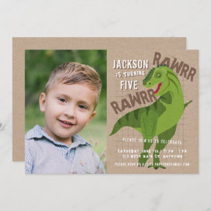 RAWRR Dinosaur Kids Neutral Birthday Party Photo Invitation