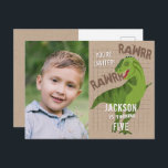 RAWRR Dinosaur Kids Neutral Birthday Party Photo Postcard<br><div class="desc">This fun kids birthday party invitation features a your child's photo, T-Rex dinosaur illustration, neutral kraft background, and casual, distressed fonts on the front. On the back of the postcard you will find information about the party and space for the guest address. It's a great choice for any child's birthday...</div>