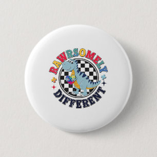 Rawrsomely Different Autism Funny Dinosaur Autism  6 Cm Round Badge