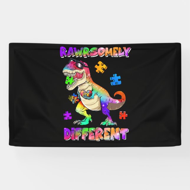 Rawrsomely Different Dinosaur Autism Awareness Banner (Horizontal)