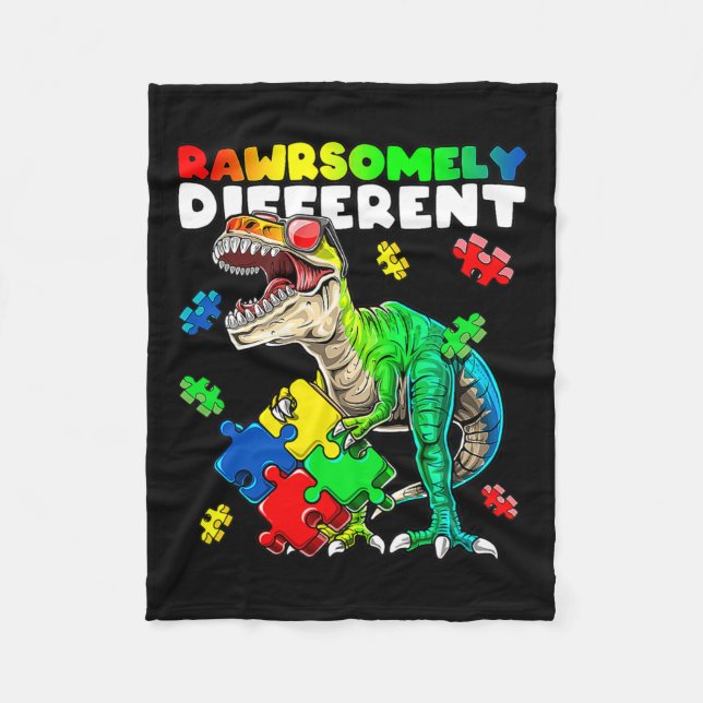 Rawrsomely Different Dinosaur Autism Awareness Puz Fleece Blanket (Front)