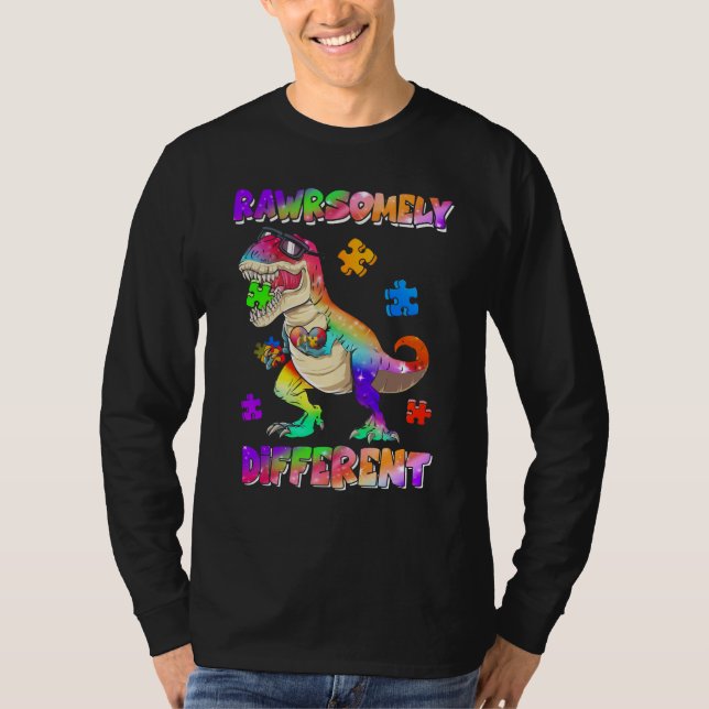 Rawrsomely Different Dinosaur Autism Awareness T-Shirt (Front)