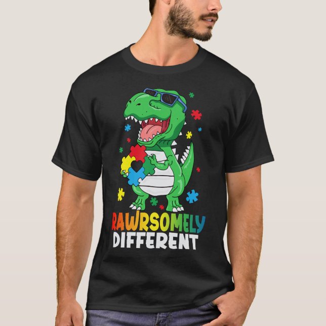 Rawrsomely Different Dinosaur Autism Awareness T-Shirt (Front)