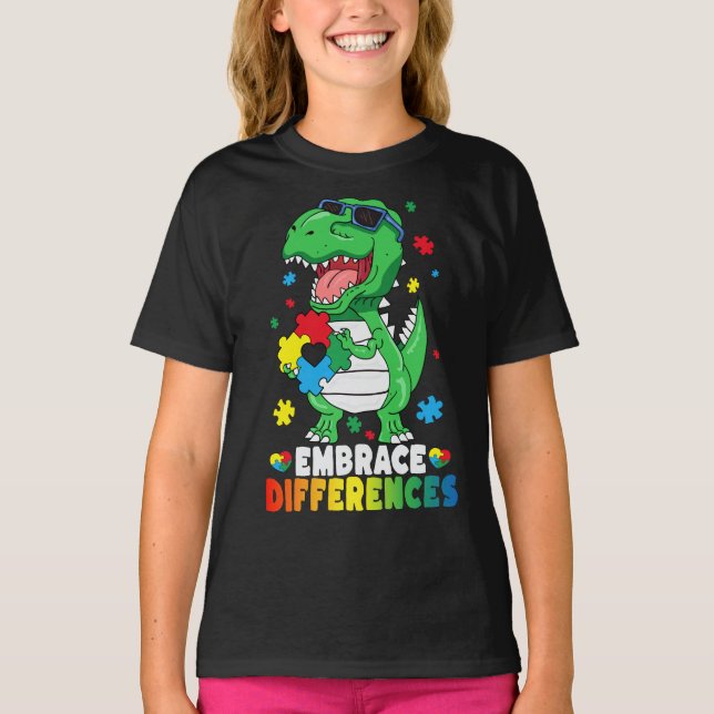 Rawrsomely Different Dinosaur Autism Awareness T-Shirt (Front)