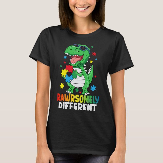 Rawrsomely Different Dinosaur Autism Awareness T-Shirt (Front)