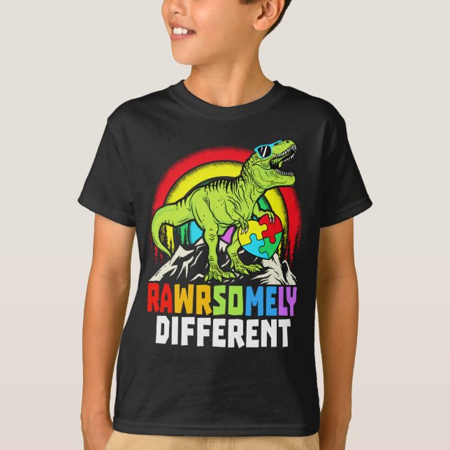 Rawrsomely Different Dinosaur Autism Awareness T-Shirt (Front)