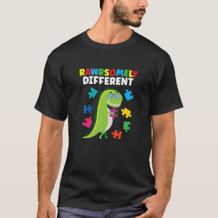 Rawrsomely Different Dinosaur T Rex Puzzle Autism T-Shirt