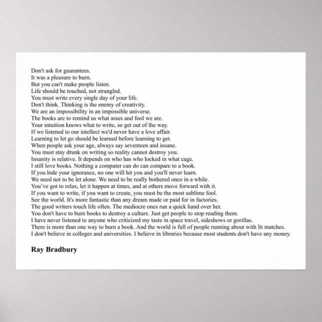 Ray Bradbury Quotes Poster (Front)