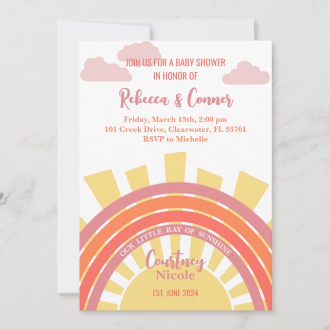 Ray of Sunshine Baby Shower Invitation  (Front)
