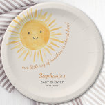 Ray Of Sunshine Baby Shower Paper Plate<br><div class="desc">Are you planning a sun-themed baby shower? This cute baby shower paper plate says "Our Little Ray Of Sunshine Is Almost Here" in stylish script typography with a smiling yellow watercolor sun on a soft cream background. Easily customisable. There are matching paper napkins and cups in my store. Original Watercolor...</div>