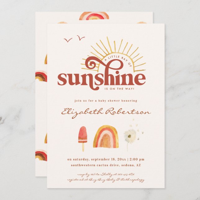 Ray of Sunshine | Boho Baby Shower  Invitation (Front/Back)