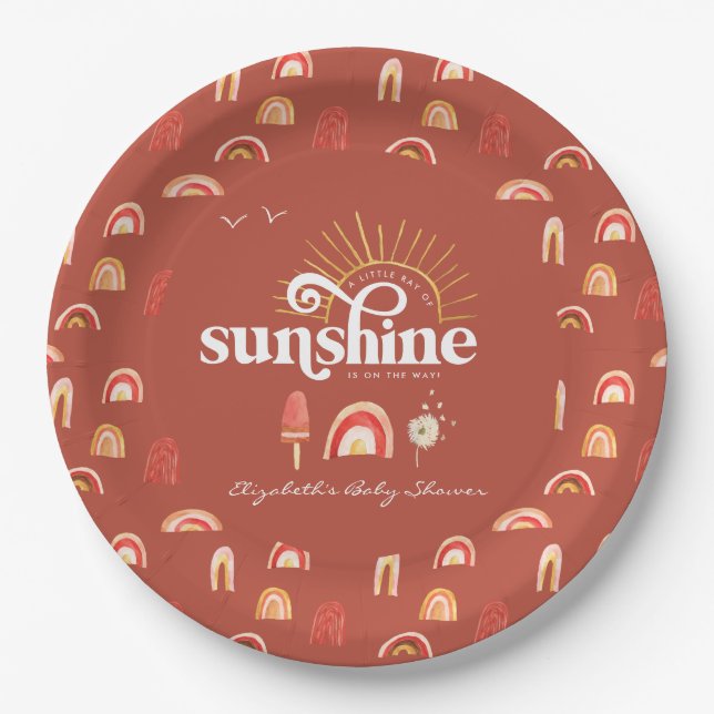 Ray of Sunshine | Boho Baby Shower  Paper Plate (Front)