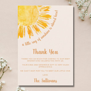 Ray of Sunshine Boho Baby Shower Thank You Card