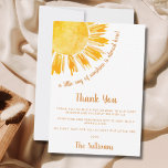 Ray of Sunshine Boho Baby Shower Thank You Card<br><div class="desc">This baby shower thank you card features the text "A little ray of sunshine is almost here!" with a watercolor yellow sun. Perfect for a gender-neutral baby shower. Easily customisable. Use the Design Tool to change the text size, style, or colour. Because we create our artwork you won't find this...</div>