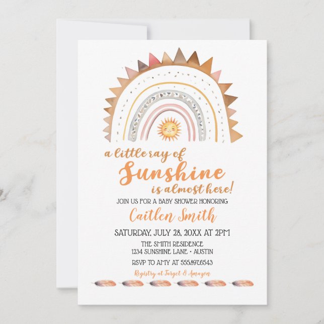 Ray of Sunshine Boho Sun Baby Shower Invitation (Front)