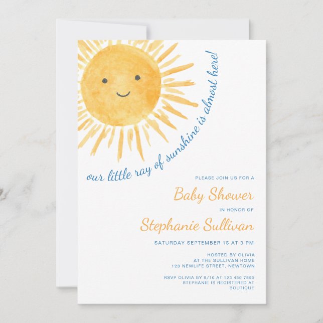 Ray of Sunshine Boy Baby Shower Invitation (Front)