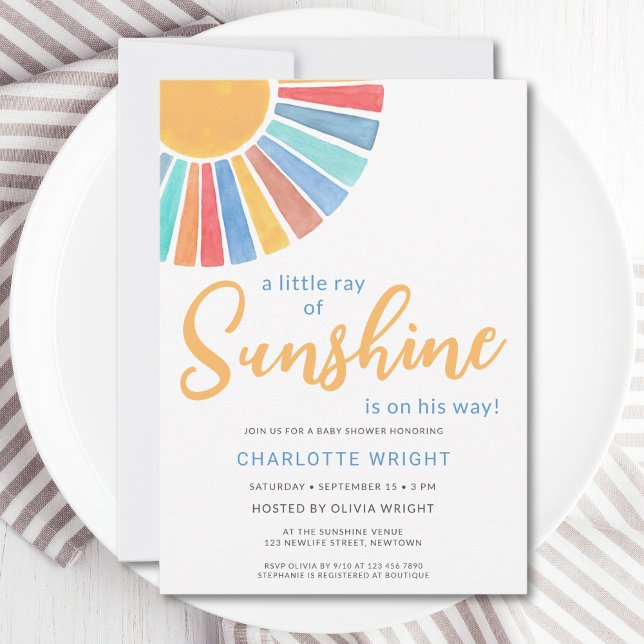Ray Of Sunshine Boy's Baby Shower Invitation (Creator Uploaded)