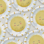 Ray of Sunshine Clouds Boy Blue Baby Shower  Paper Plate<br><div class="desc">Designed to match my Sunshine baby shower collection. Featuring a watercolor sun with soft pink clouds and the header "Our little rain of sunshine" in a hand-written typography. If you need another colour or any extra piece that is not in the collection please let me know (Maria), I'm happy to...</div>